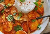 One-Pot Vegan Harissa Potatoes and Rice in Spiced Broth