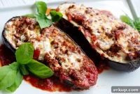 Sausage-Stuffed Eggplant Recipe with Tomato and Parmesan