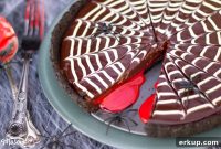 Halloween Chocolate Tart Recipe with Bloody Spider Web