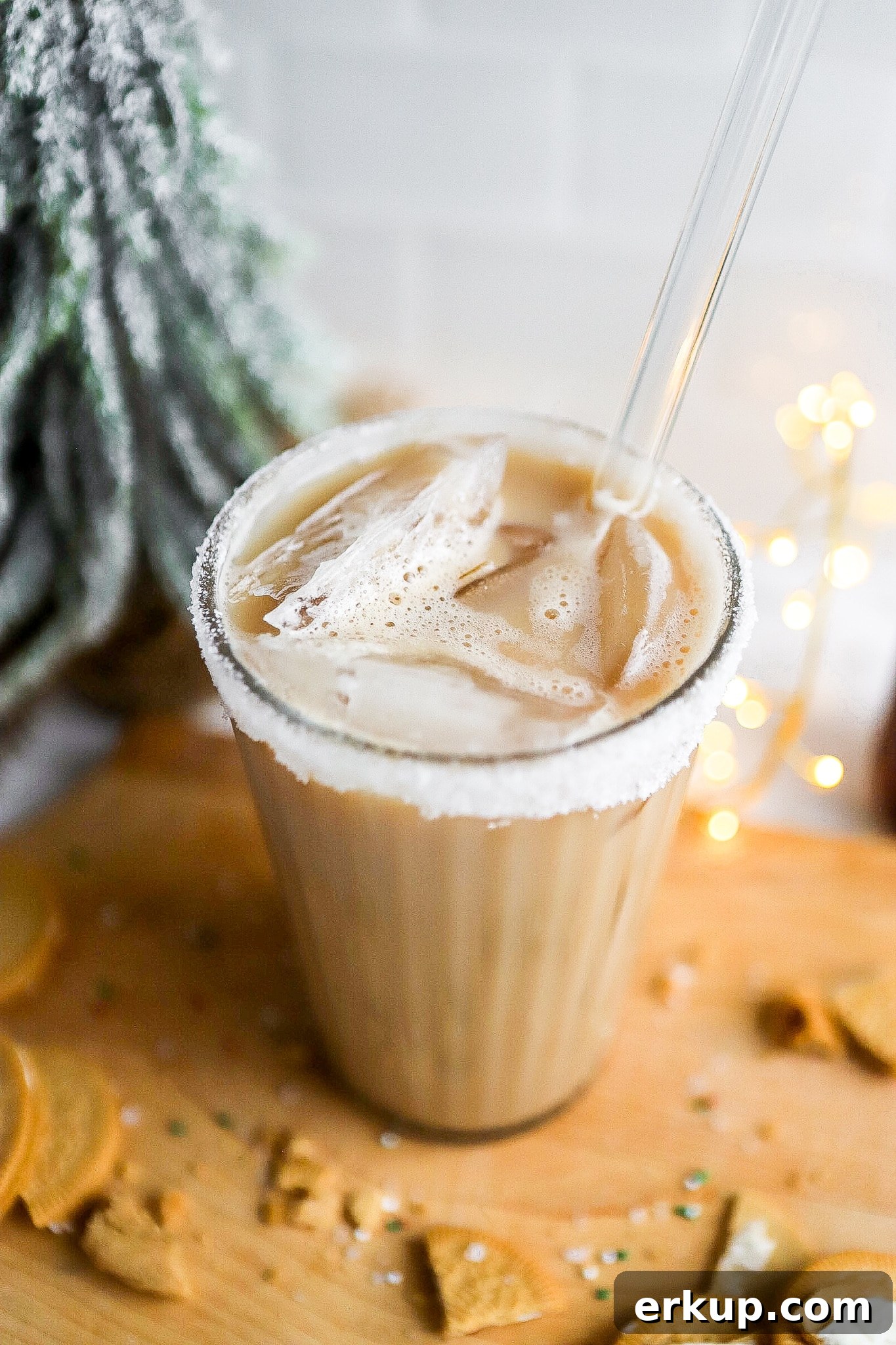 close up shot of starbucks copycat cookie oat milk lattee