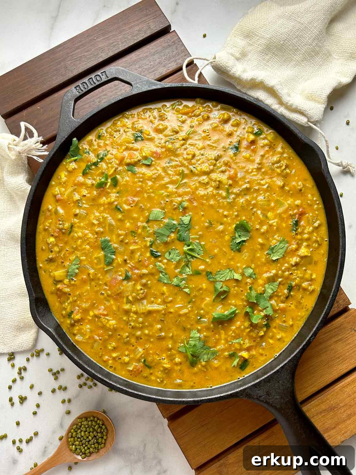 Vegan Mung Bean and Coconut Curry Recipe 2 mung bean and coconut curry in cast iron pan
