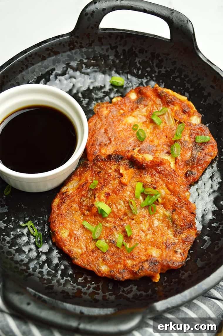 Crispy Tuna Kimchi Pancakes with Tangy Soy Dipping Sauce 3 tuna kimchi pancakes cooked