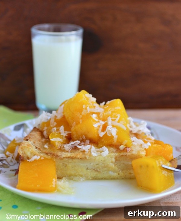 Coconut Bread Pudding with Mango Sauce