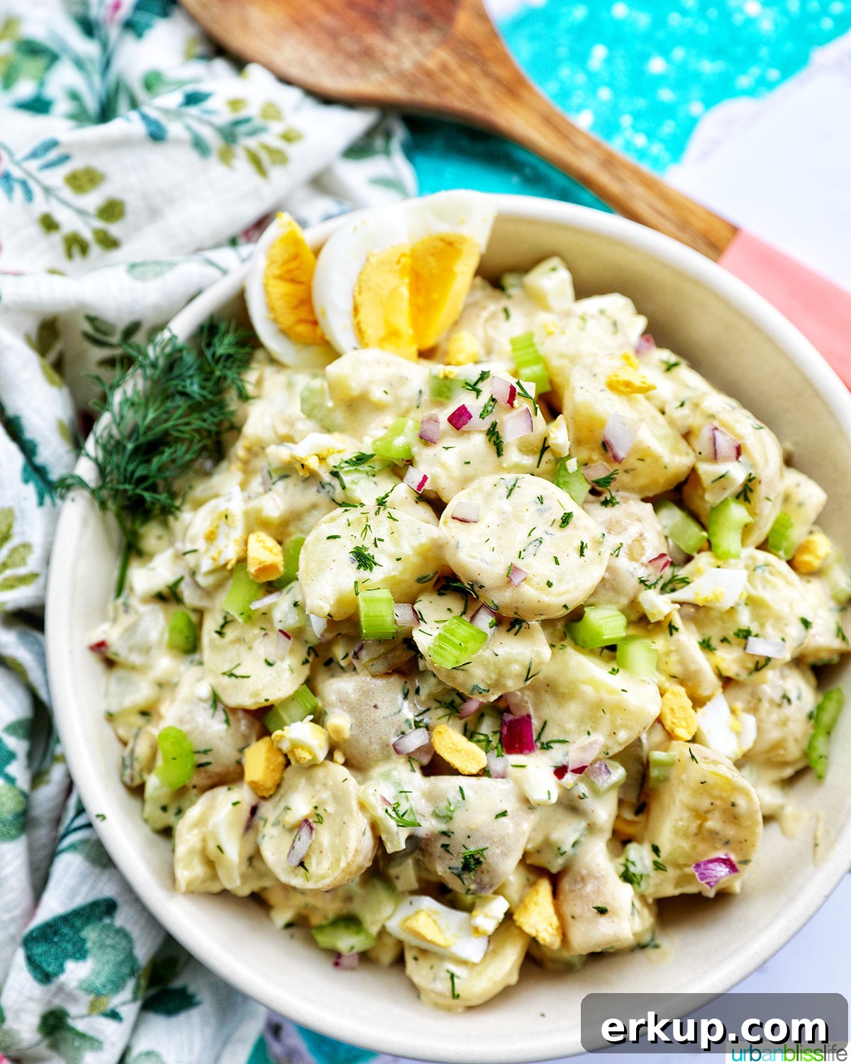 dill pickle potato salad served