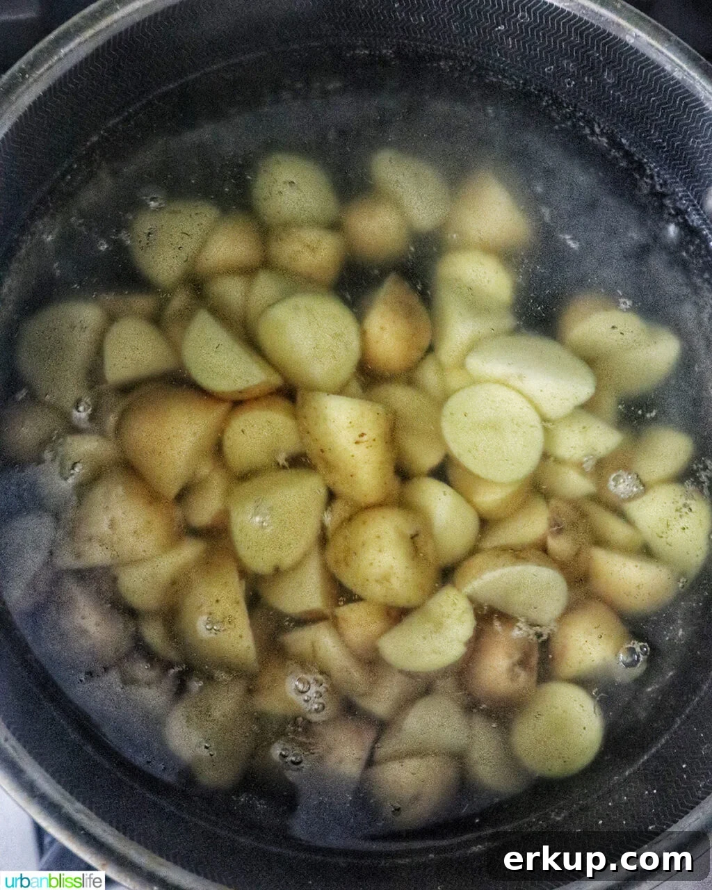 yukon gold potatoes boiling in water