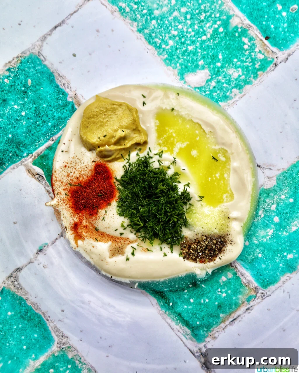 ingredients to make the dressing for dill pickle potato salad