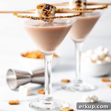 Side view of a s'mores martini.