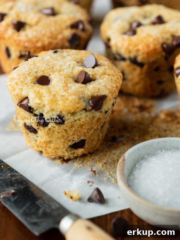 Bakery style chocolate chip muffins unwrapped