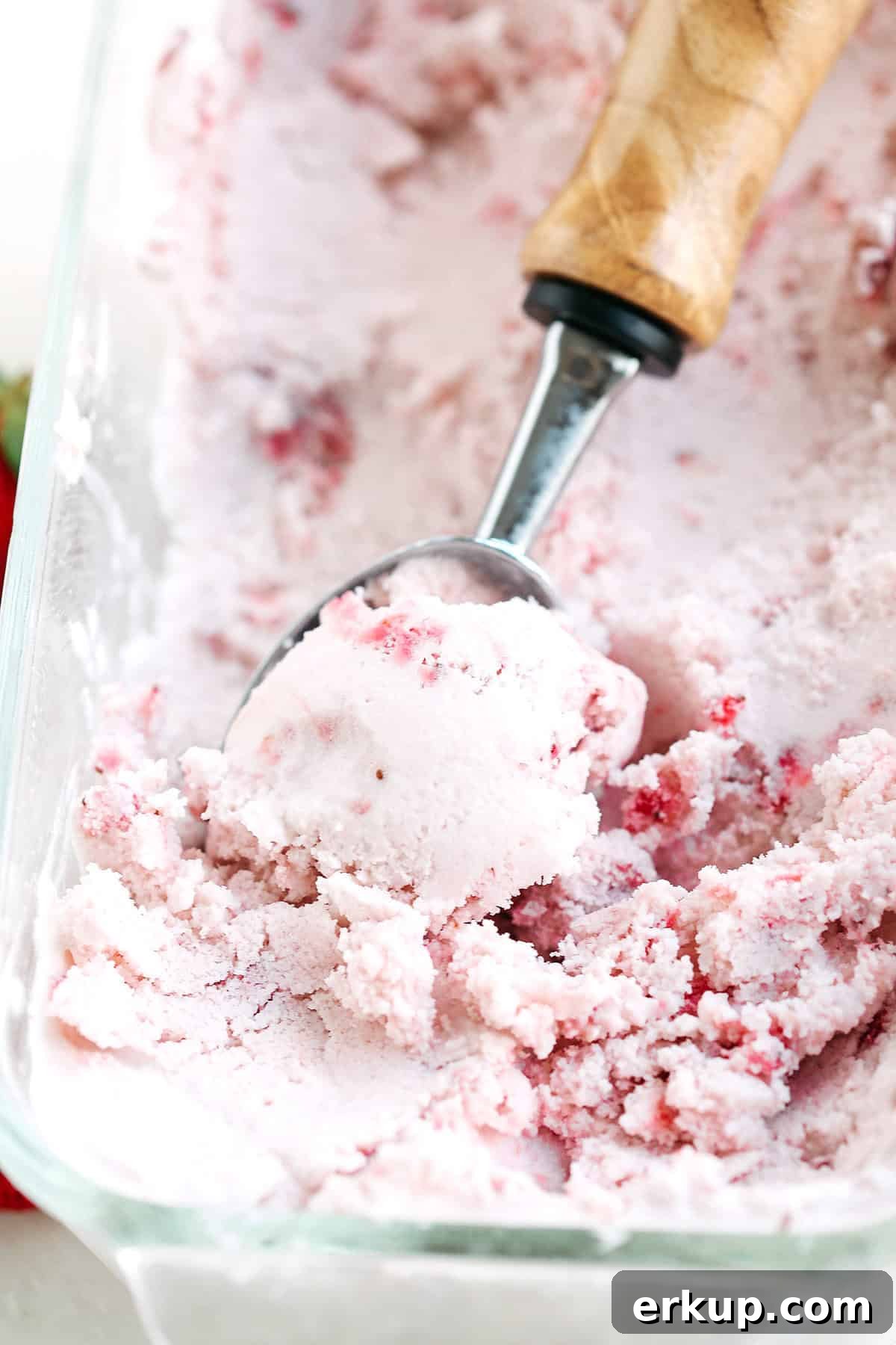 Scoop of balsamic roasted strawberry ice cream