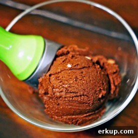 A close up of peanut butter chocolate no churn ice cream