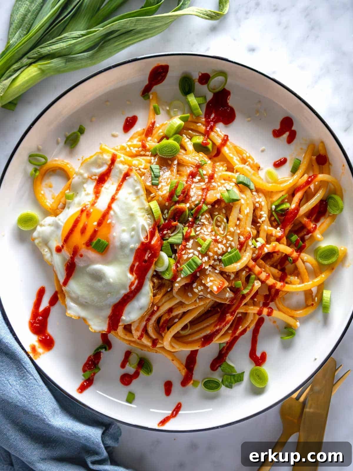 Miso Pasta with a fried egg.