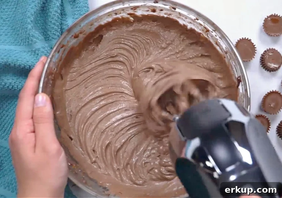 Mixing cake batter.