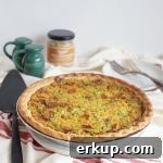 broccoli ham and cheese quiche on platter