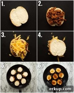 6 step by step photos showing how to make a mini grilled cheese