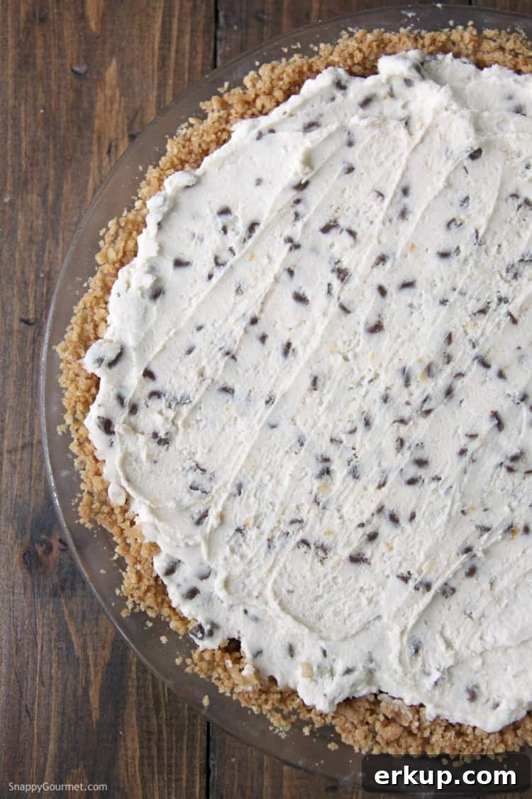 homemade cannoli pie crust filled with cannoli cream with chocolate chips