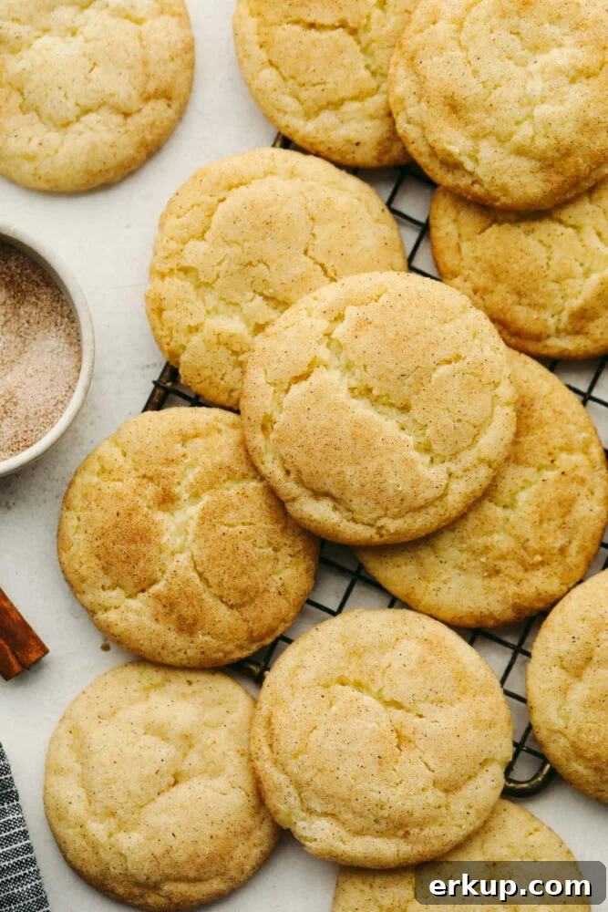Snickerdoodles cooling Snickerdoodles on a cooling rack.