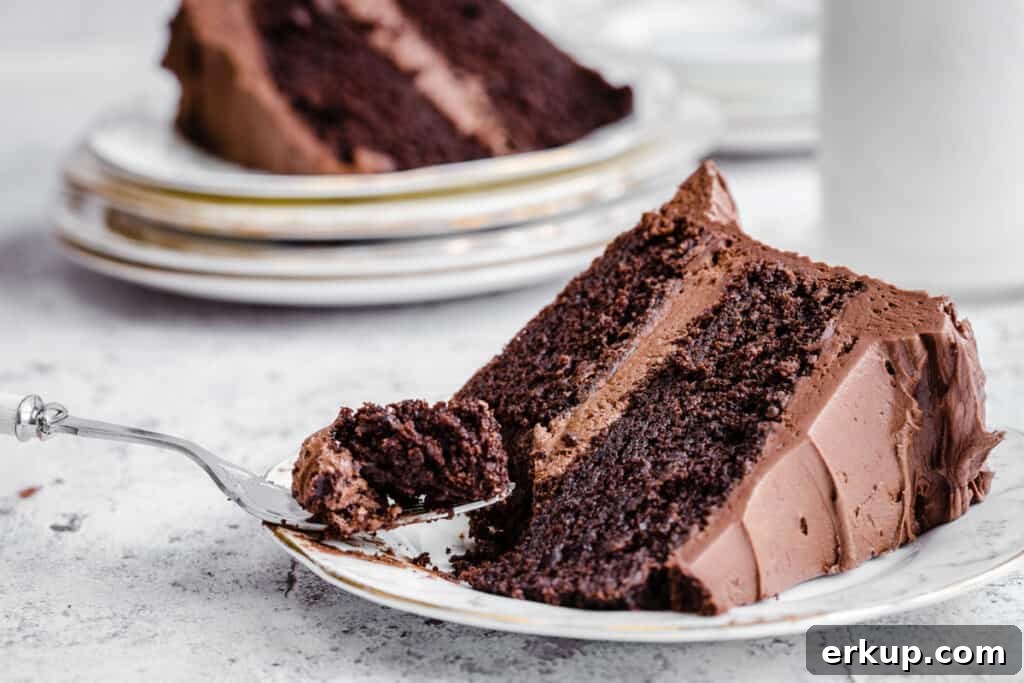 Moist Gluten-Free Chocolate Cake Recipe 13 chocolate cake on a plate with a fork