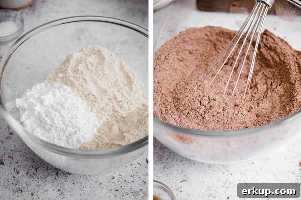 Moist Gluten-Free Chocolate Cake Recipe 7 2 images of mixing the dry ingredients for fudge cake