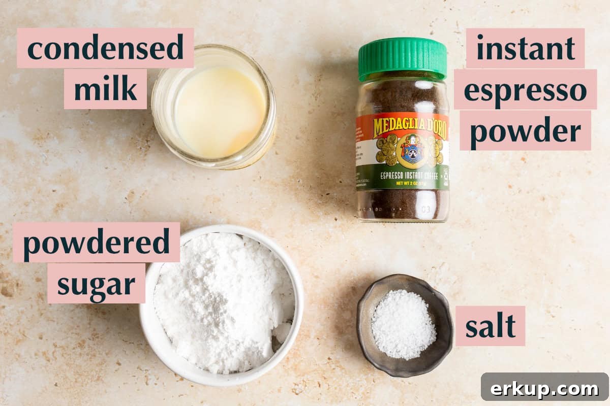 Ingredients for Vietnamese coffee glaze recipe.