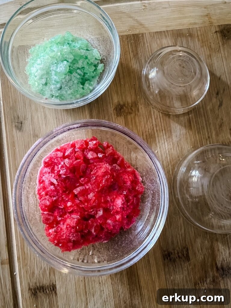 Stained Glass Cutout Sugar Cookies Recipe for Cookie Exchanges 4 The crushed up red and green jolly ranchers in bowls, separated by color