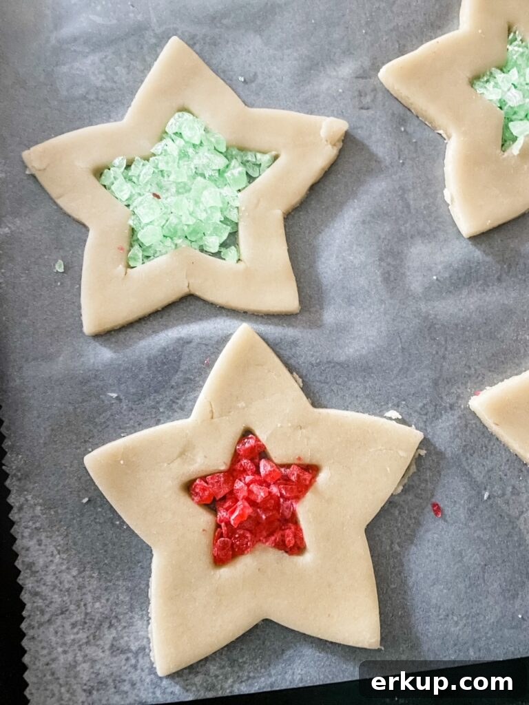 Stained Glass Cutout Sugar Cookies Recipe for Cookie Exchanges 6 The crushed candy placed inside of the cookies