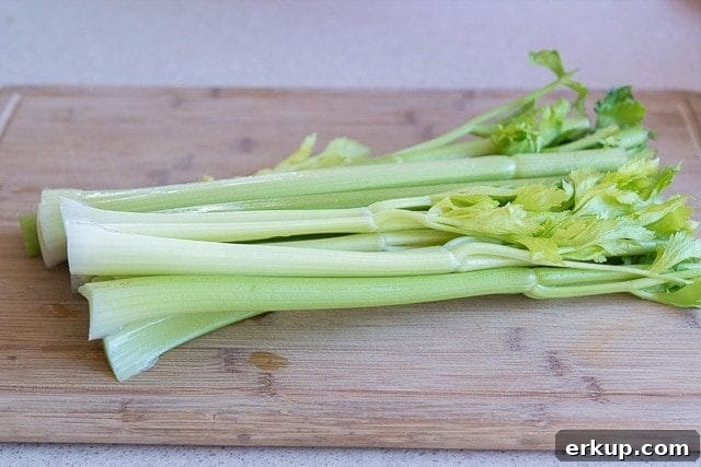 Celery Stalks on Wooden Board