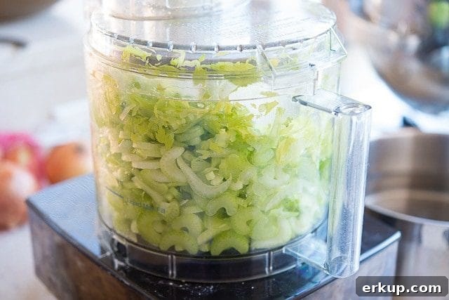 Sliced Celery in Food Processor Bowl