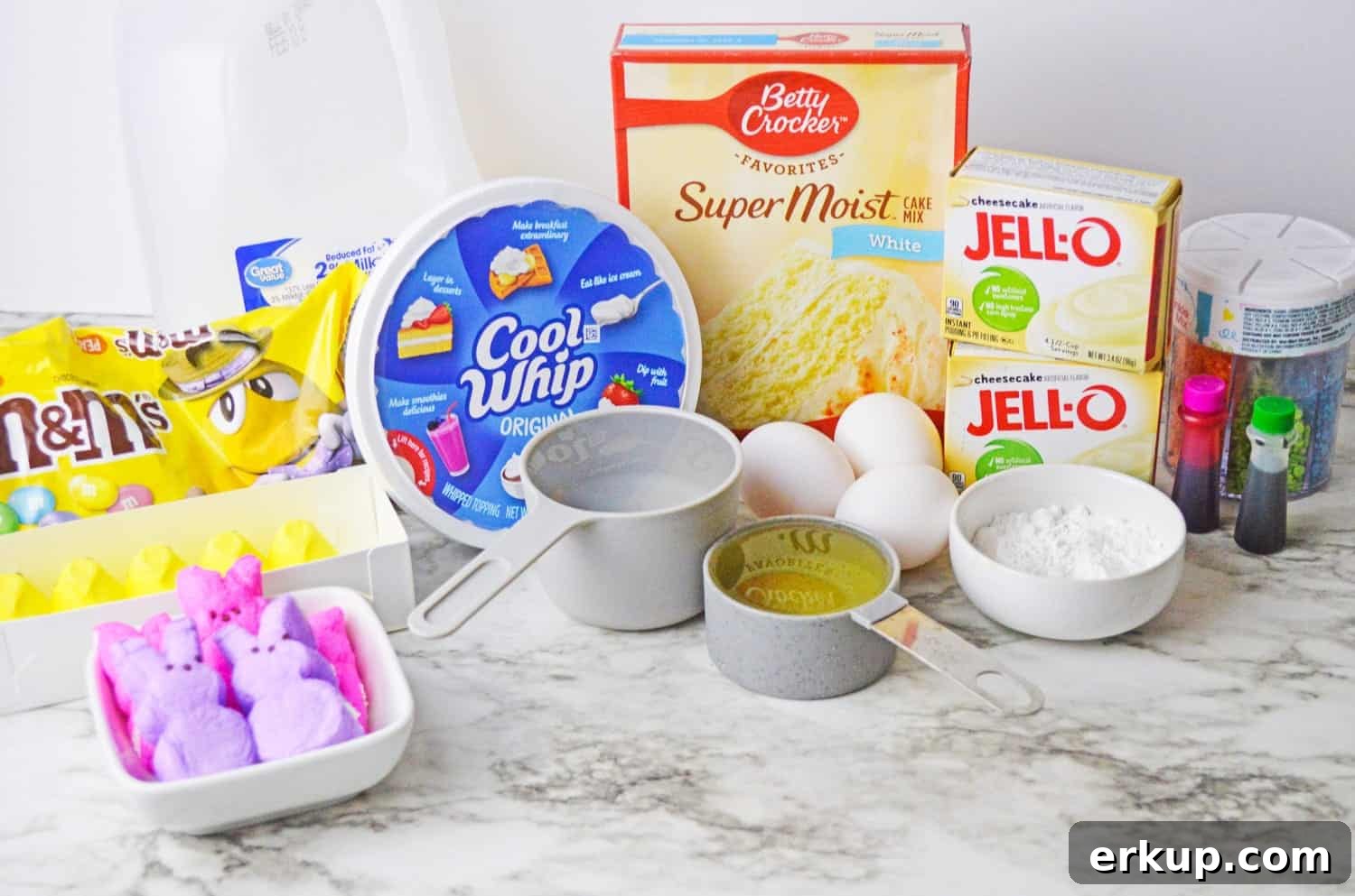 Ingredients needed to make an easter poke cake