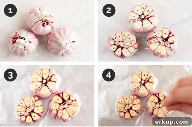 How to Roast Garlic in the Oven for Sweet, Spreadable Cloves 3 Step by step photos for how to make roasted garlic
