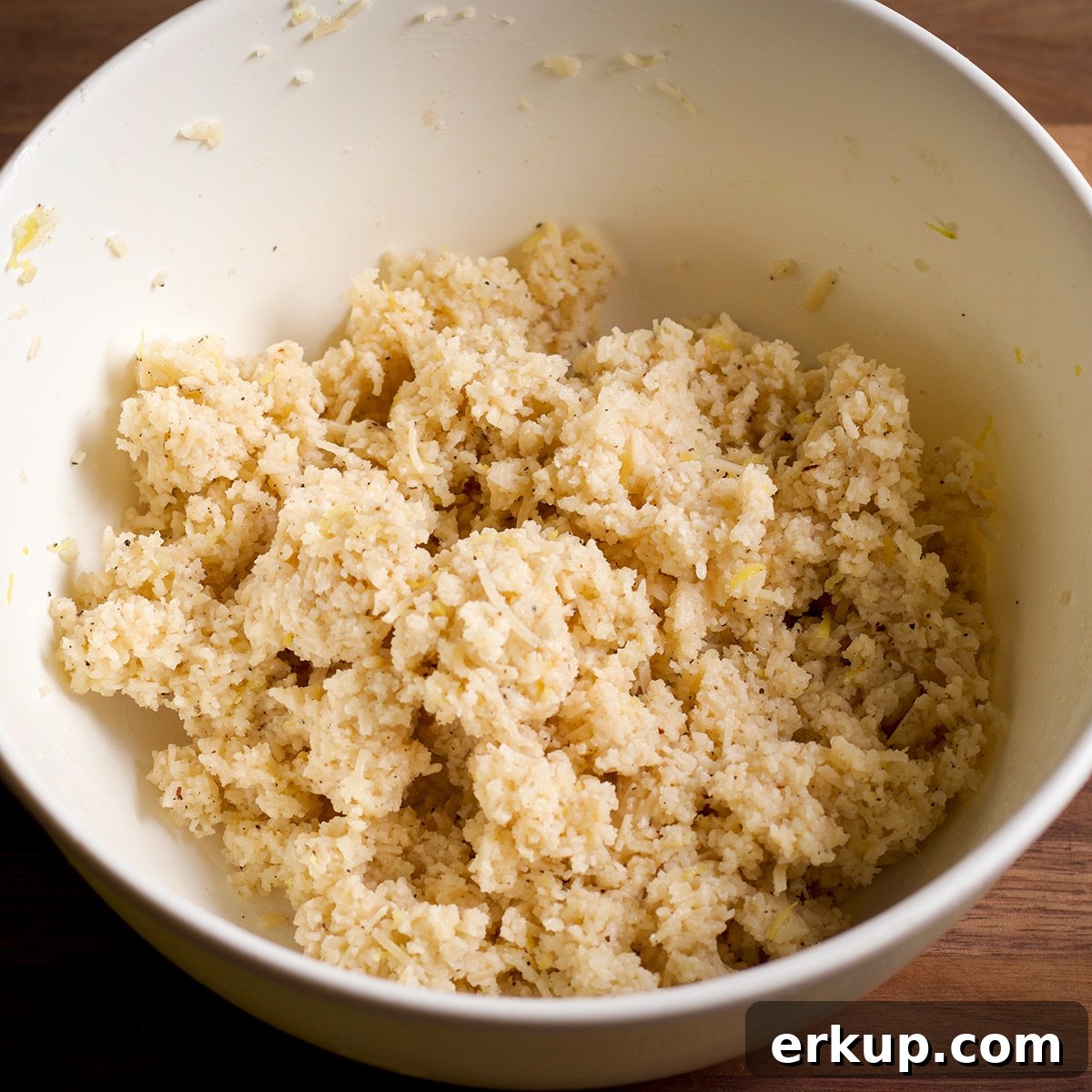 Parmesan dumpling dough in a bowl.