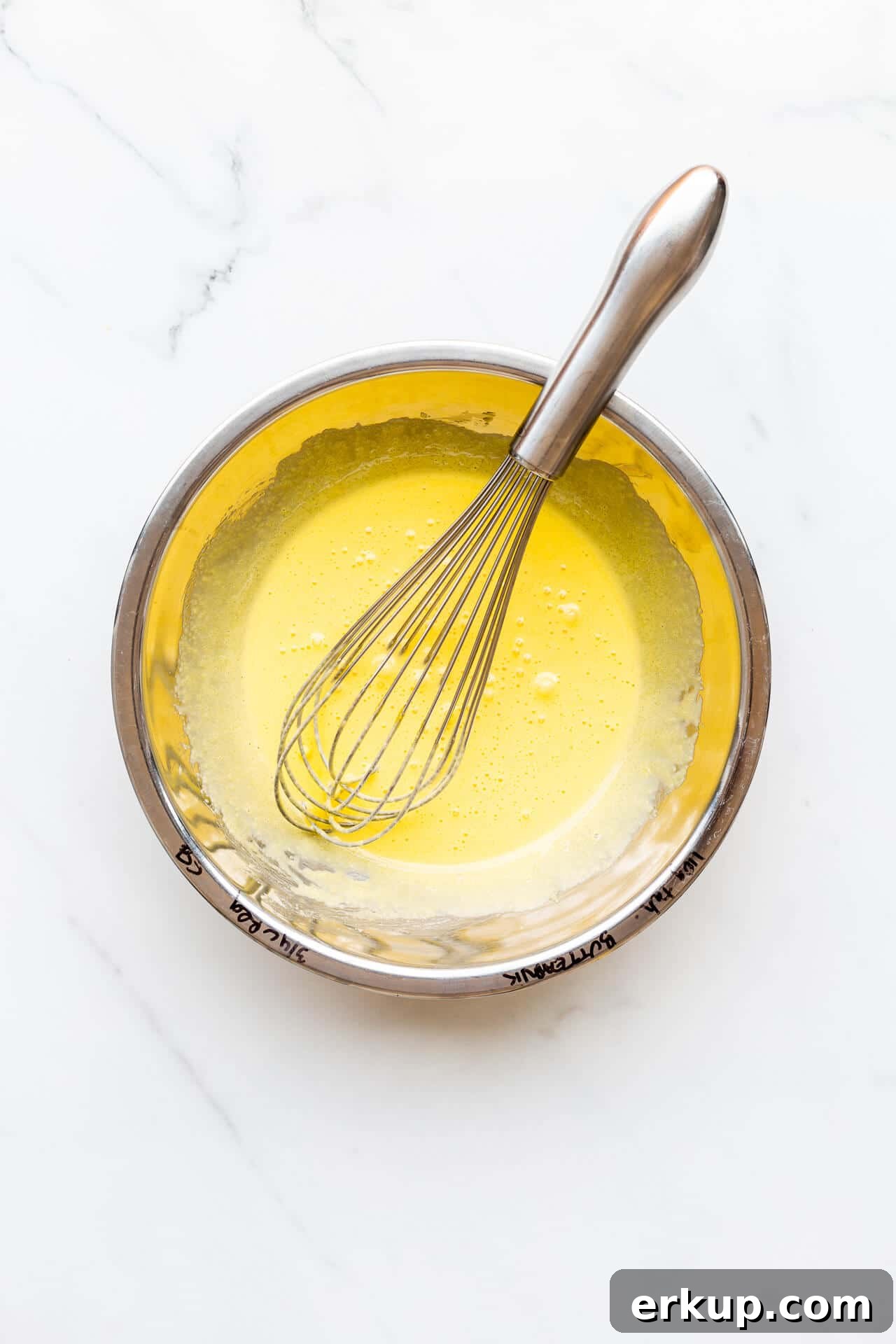 Egg yolks whisked with sugar until they lighten in colour