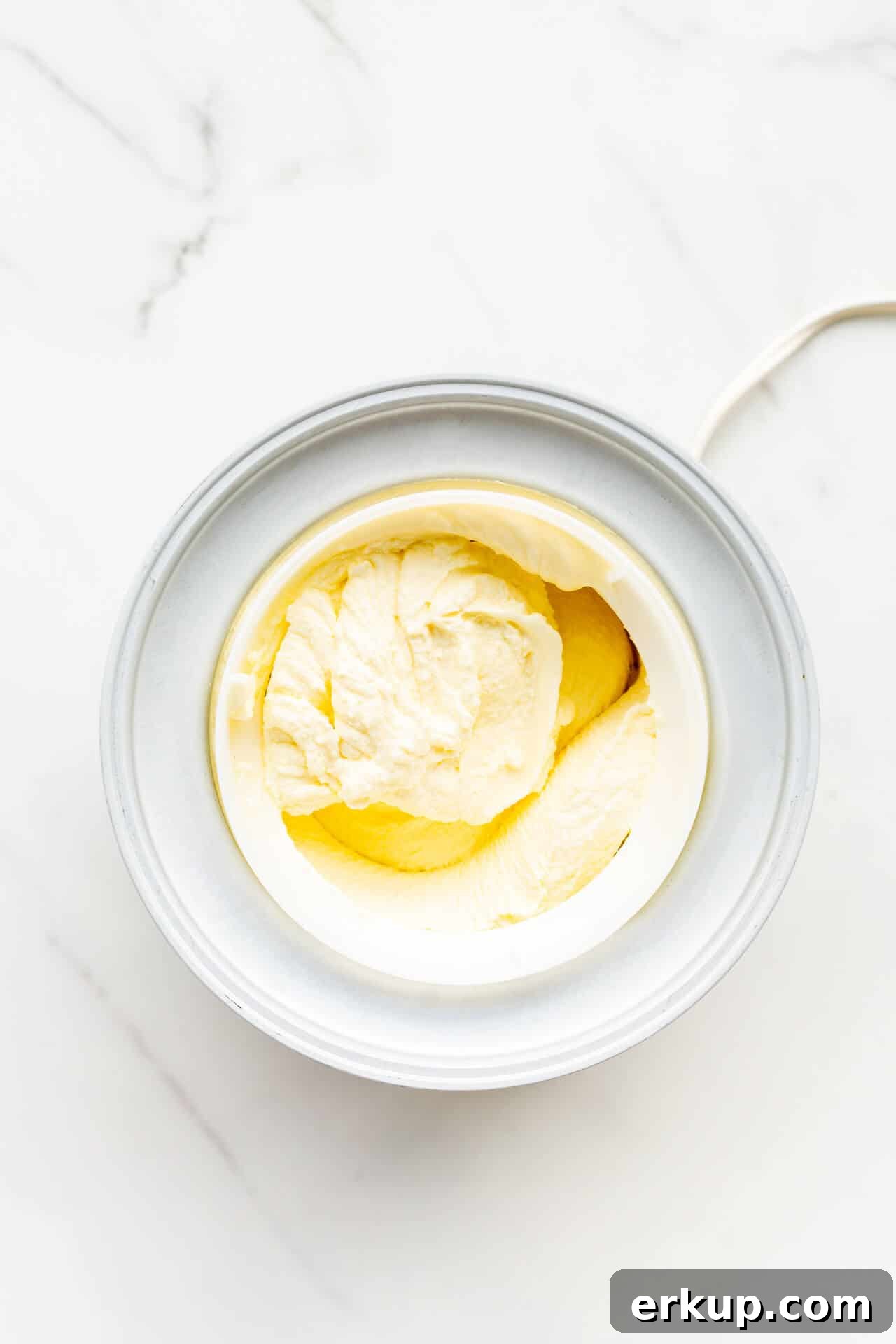 Freshly churned lemon ice cream in the Dewar