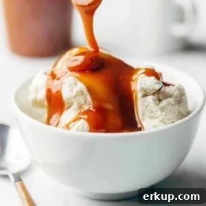 Salted caramel sauce is thick and luscious, perfect for serving over ice cream