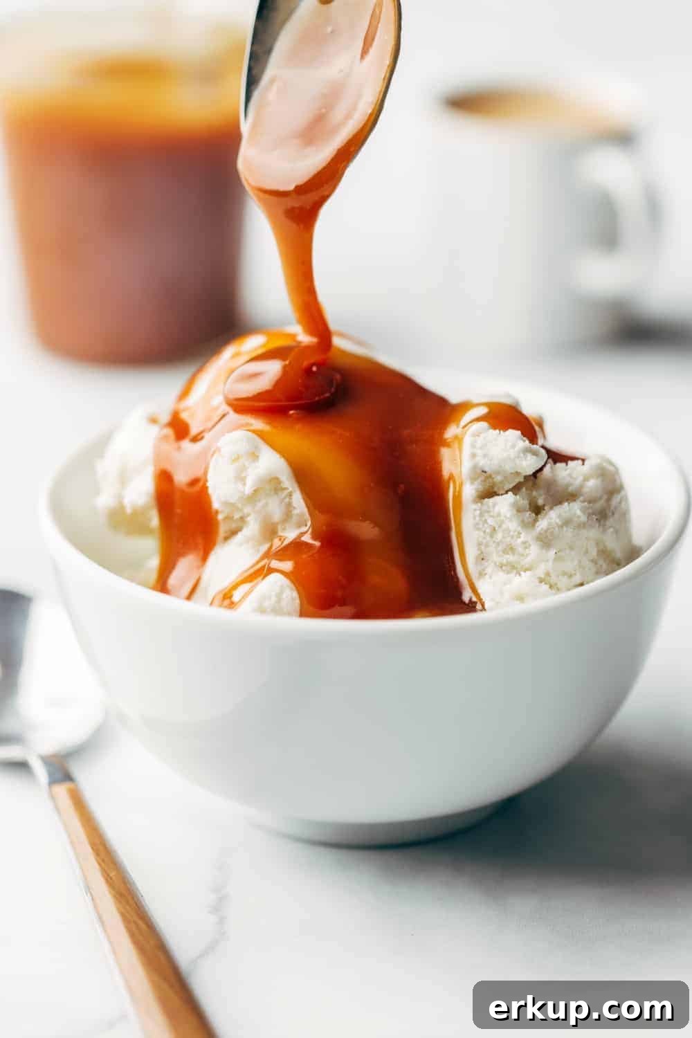 Salted caramel sauce is thick and luscious, perfect for serving over ice cream