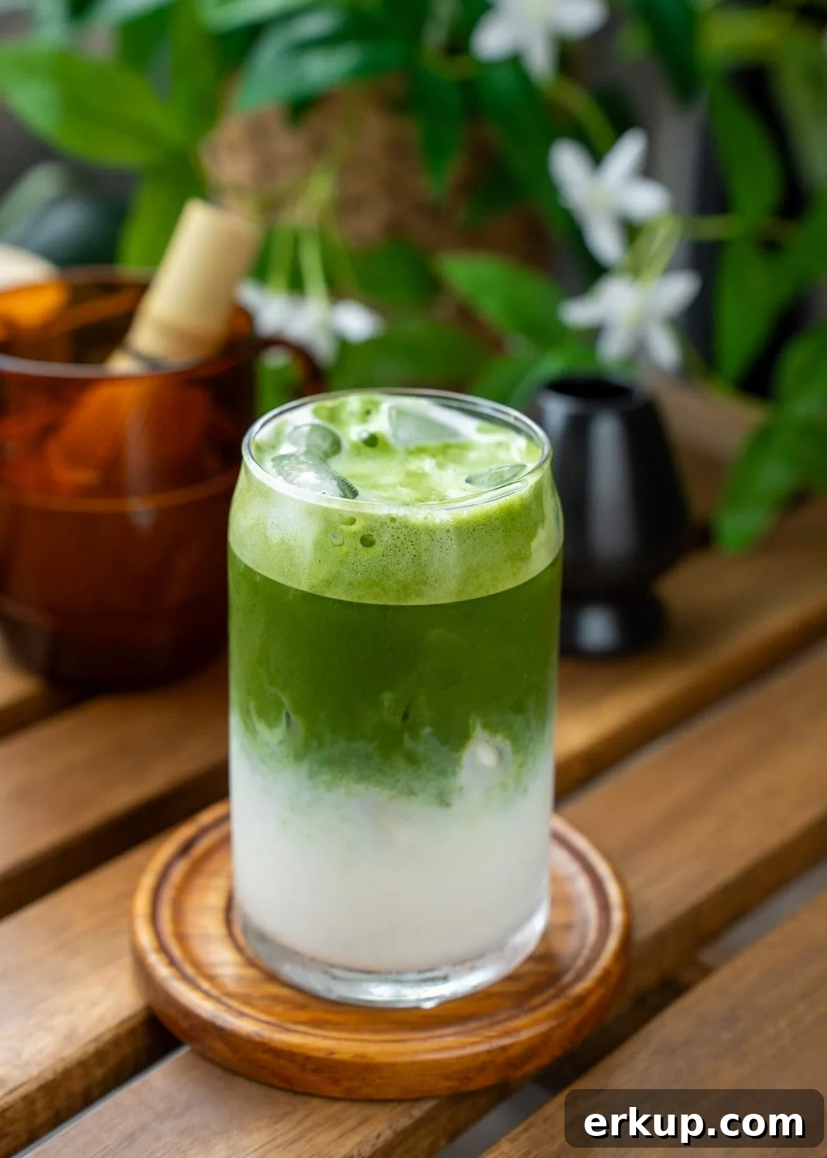 matcha layered over banana milk mixture