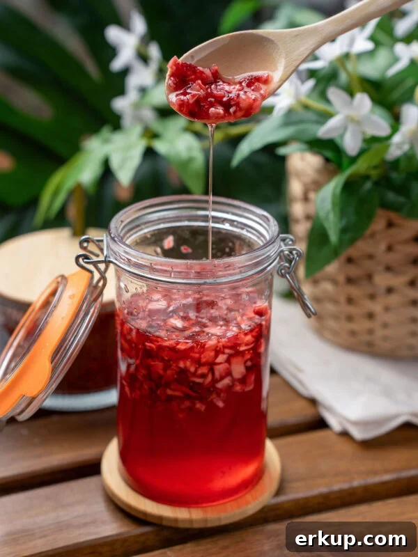 Strawberry cheong (Korean fruit syrup) with little chunks of strawberries.