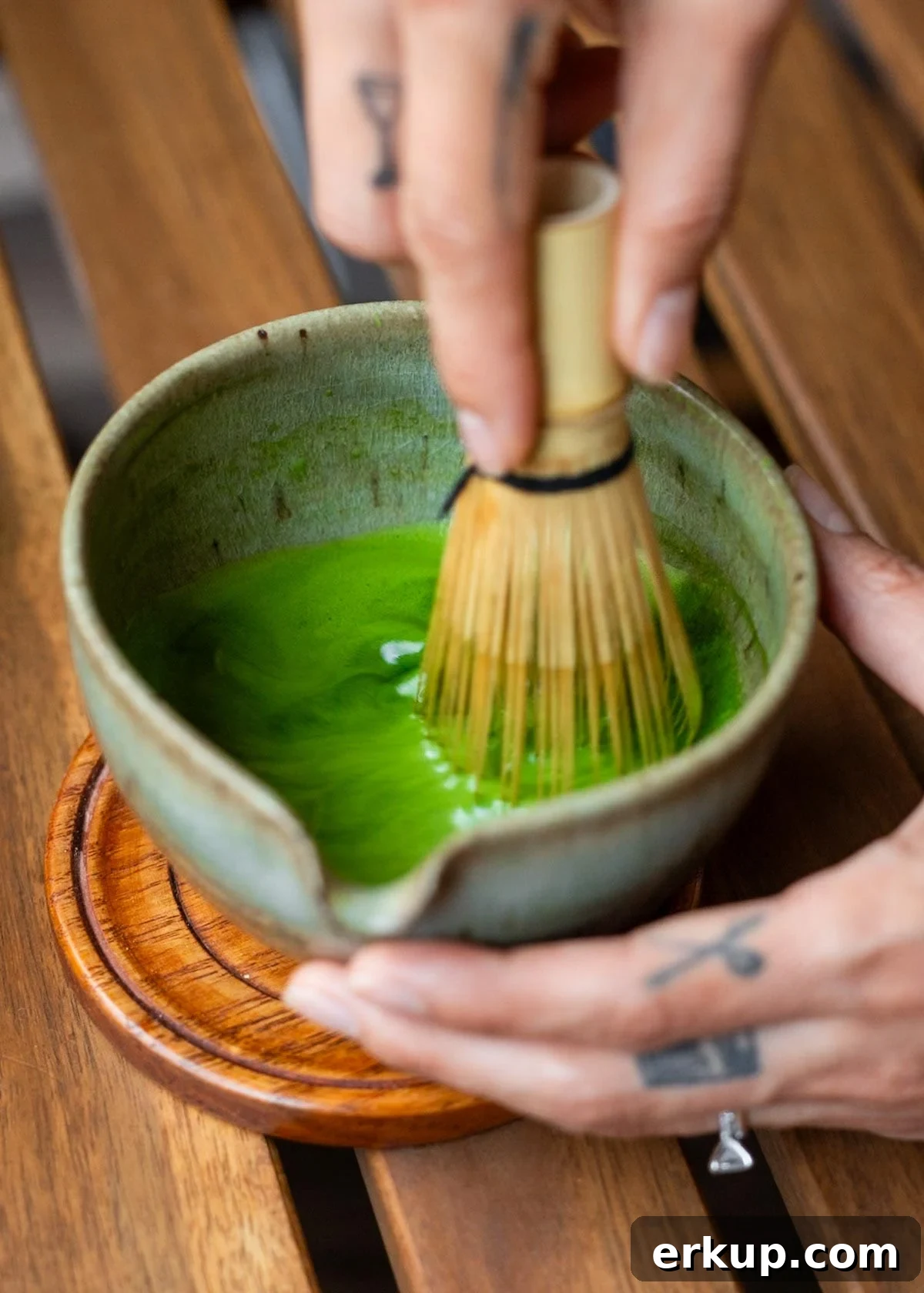 whisking matcha with chasen