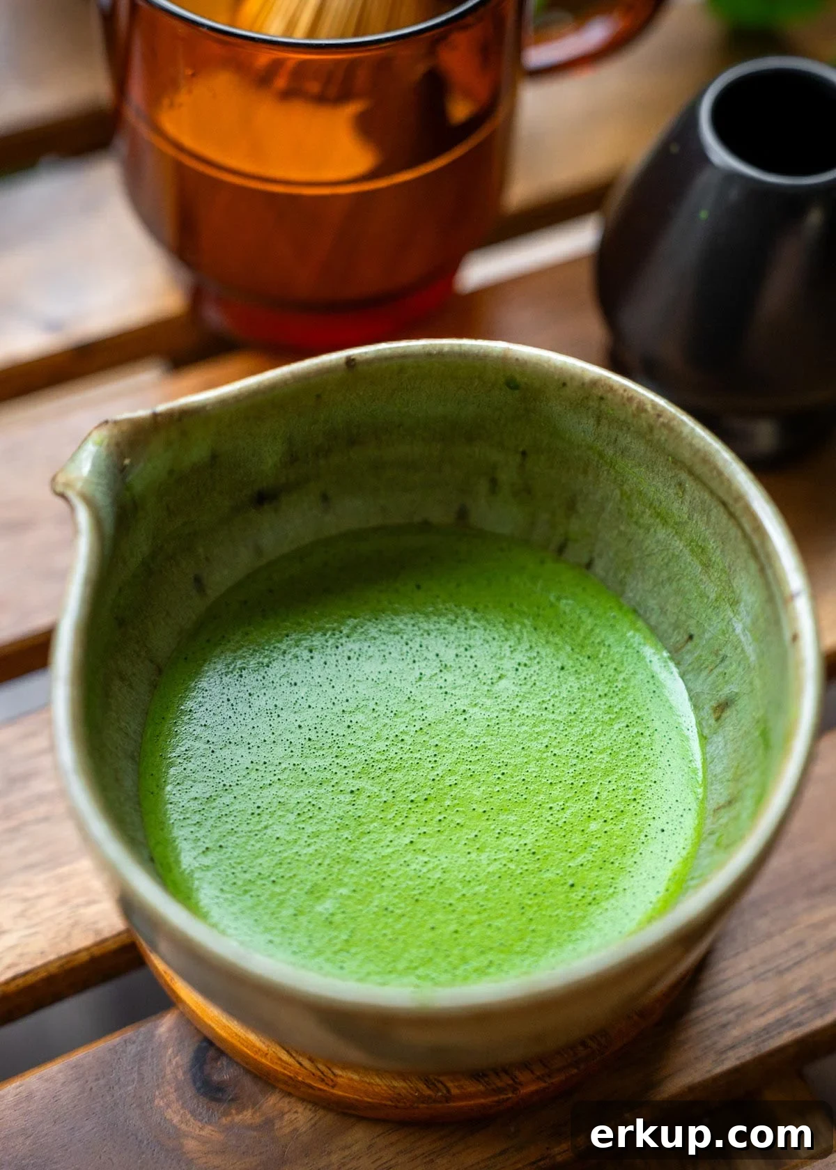whisked matcha micro foam