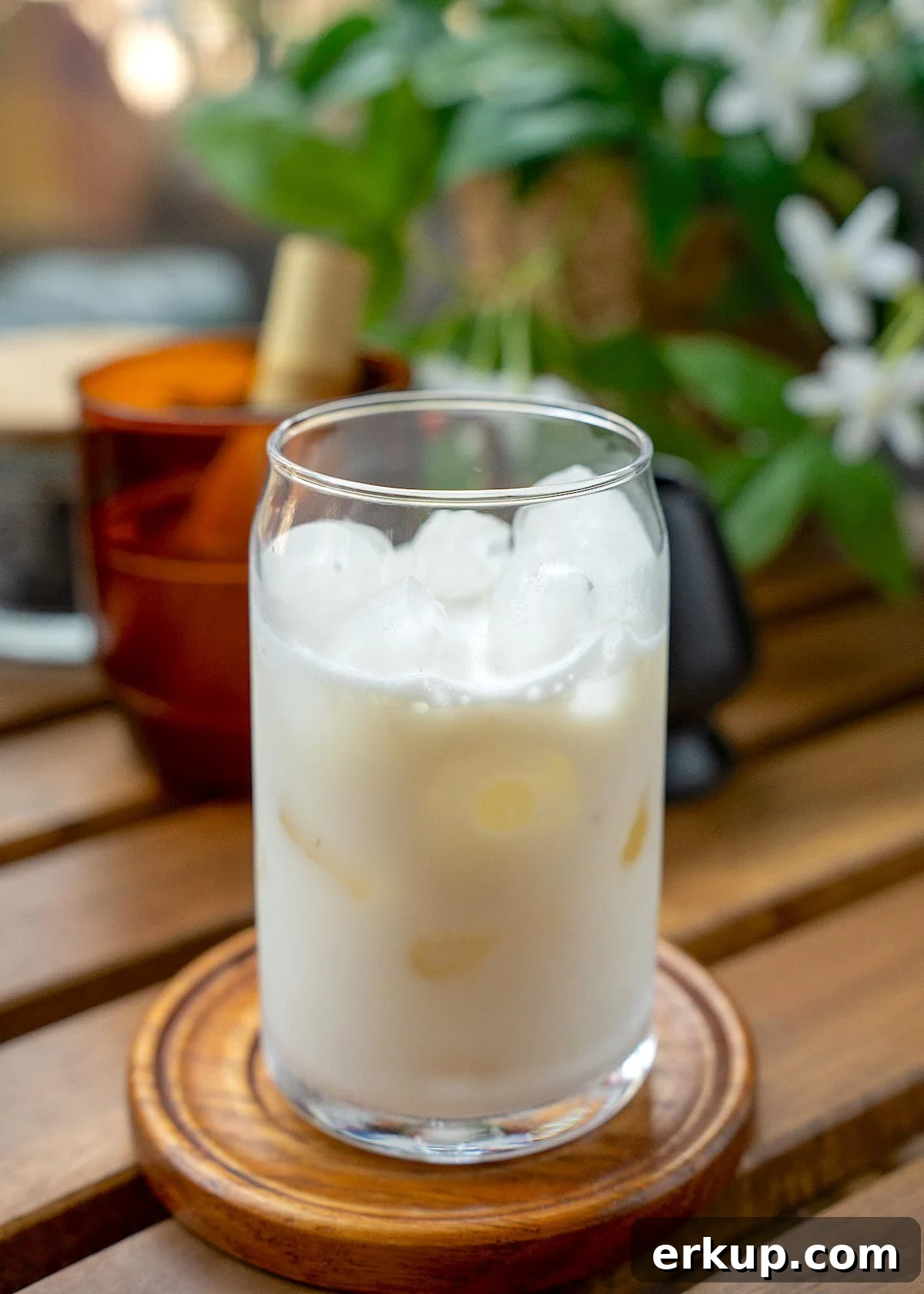 remaining half of milk added to blended mixture in a glass