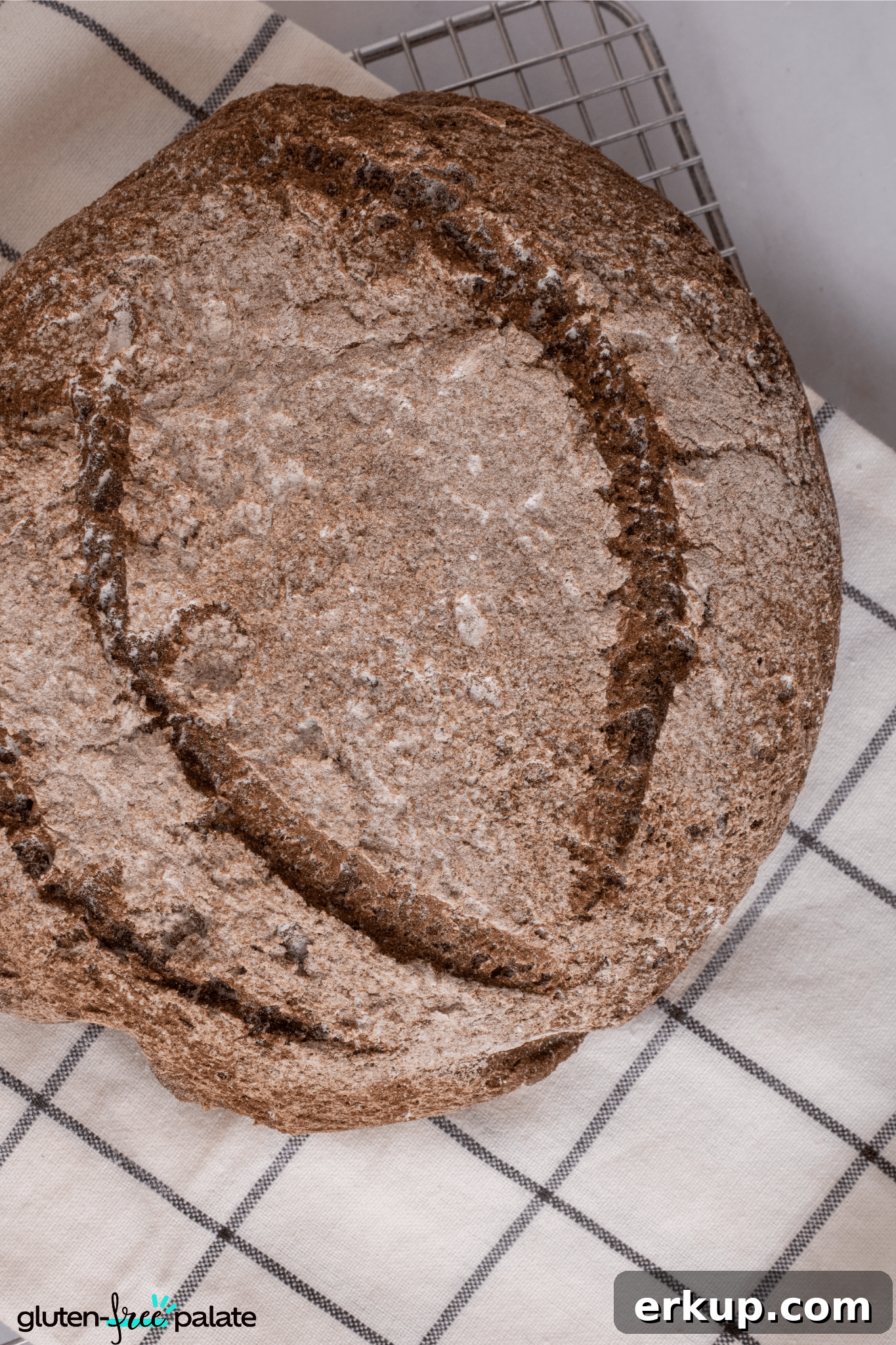 Gluten-Free Rye Bread on a cooling rack.