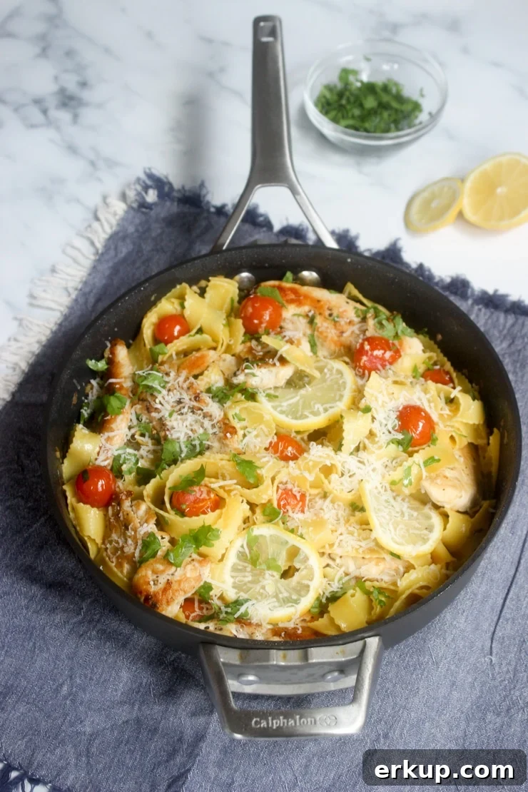 serving chicken piccata pasta on a table