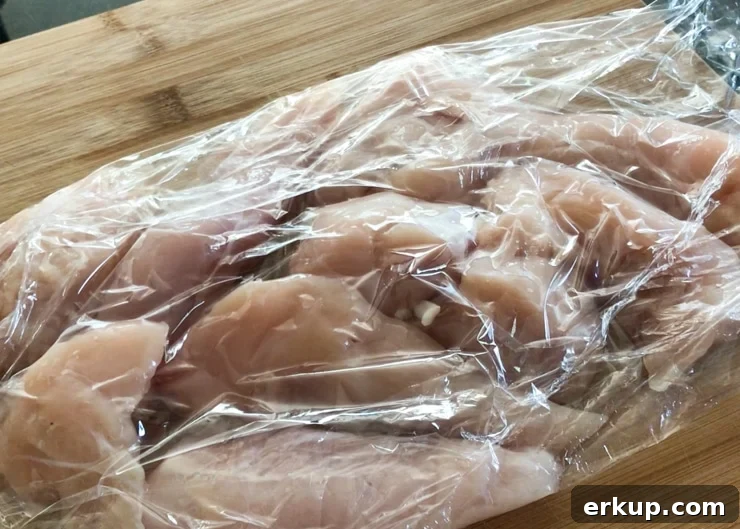 pounding chicken breast flat for chicken piccata