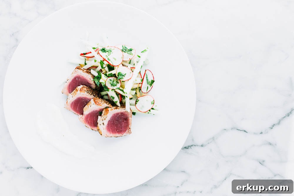 Seared Tuna + Kohlrabi Slaw and Ginger-Lime Aioli