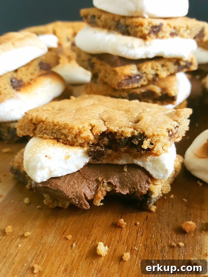 3 Ingredient Chocolate Chip Cookie S’mores - These easy Chocolate Chip Cookie indoor oven S'mores are the perfect summer dessert. They're gooey and delicious!