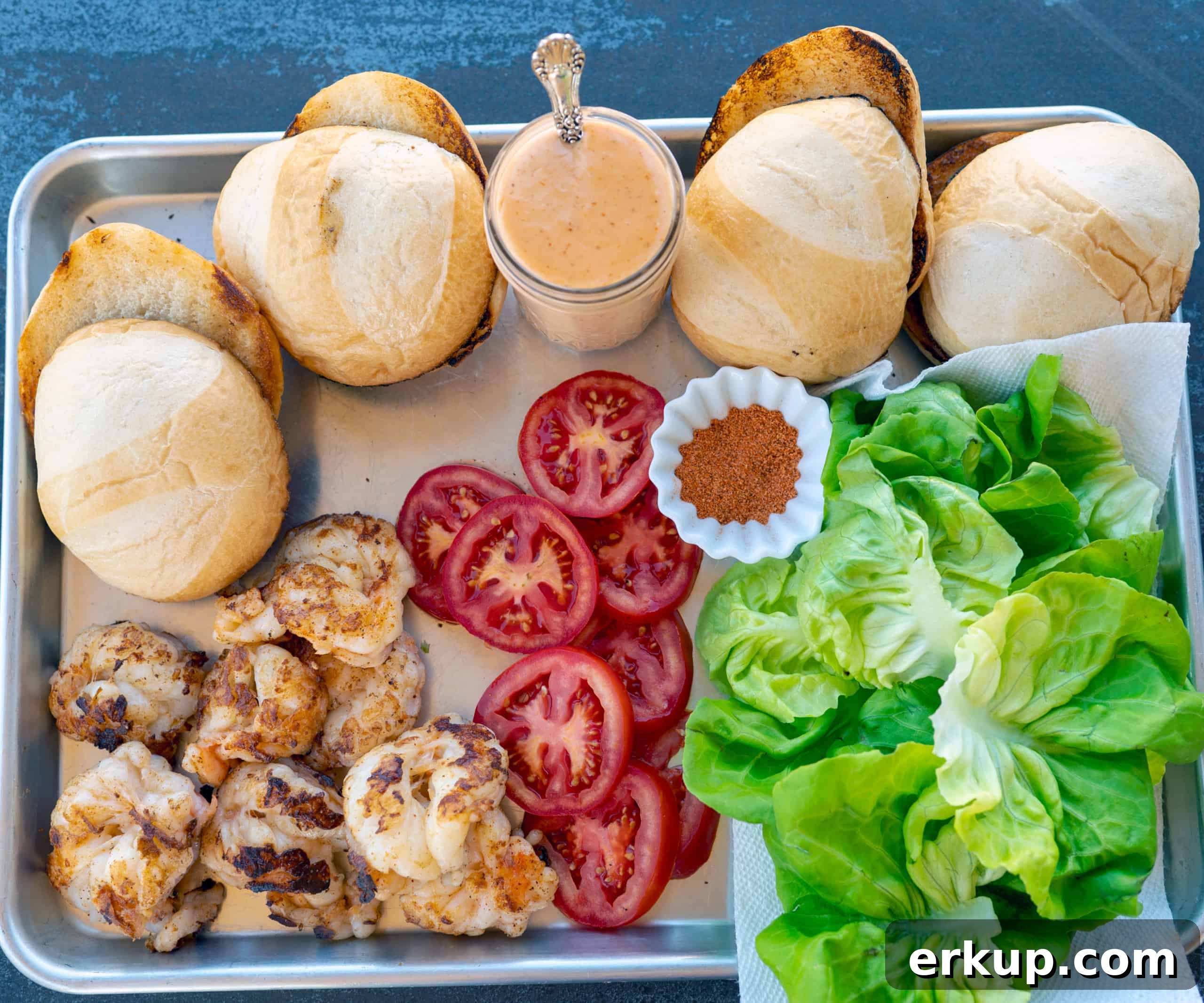 ingredients for smashed shrimp burger