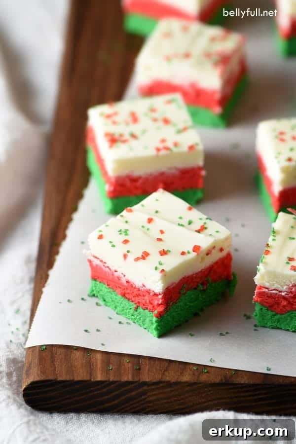 Layers of red, green, and white, make this Christmas fudge so festive! Perfect for any holiday dessert tray.