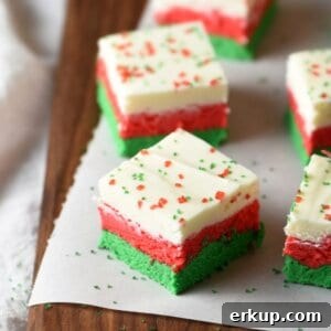Layers of red, green, and white, make this Christmas fudge so festive! Perfect for any holiday dessert tray.