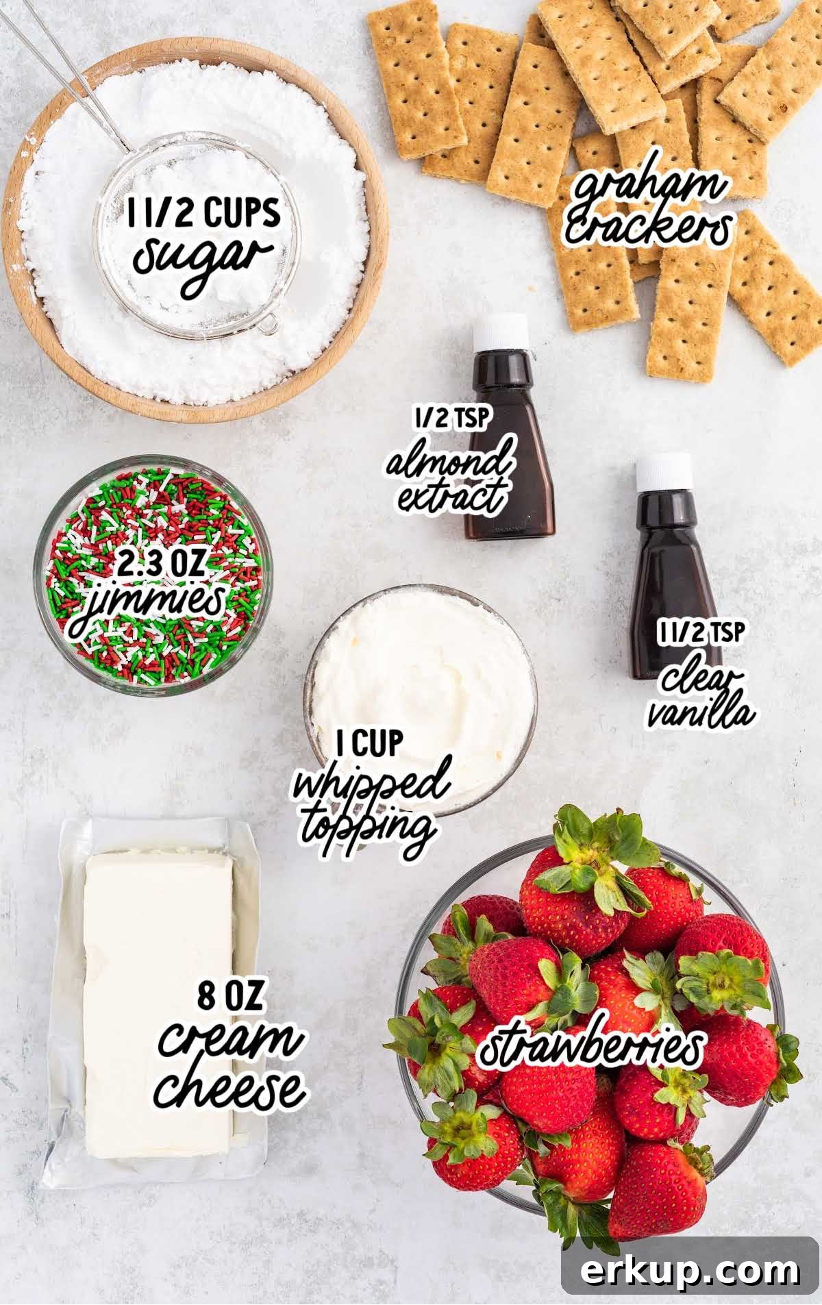 Creamy Christmas Sugar Cookie Dip Recipe for Holiday Parties 3 Christmas Sugar Cookie Dip raw ingredients that are labeled