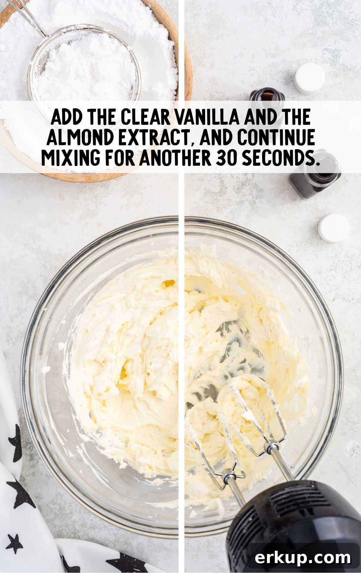 Creamy Christmas Sugar Cookie Dip Recipe for Holiday Parties 4 vanilla and almond extract blended in a bowl