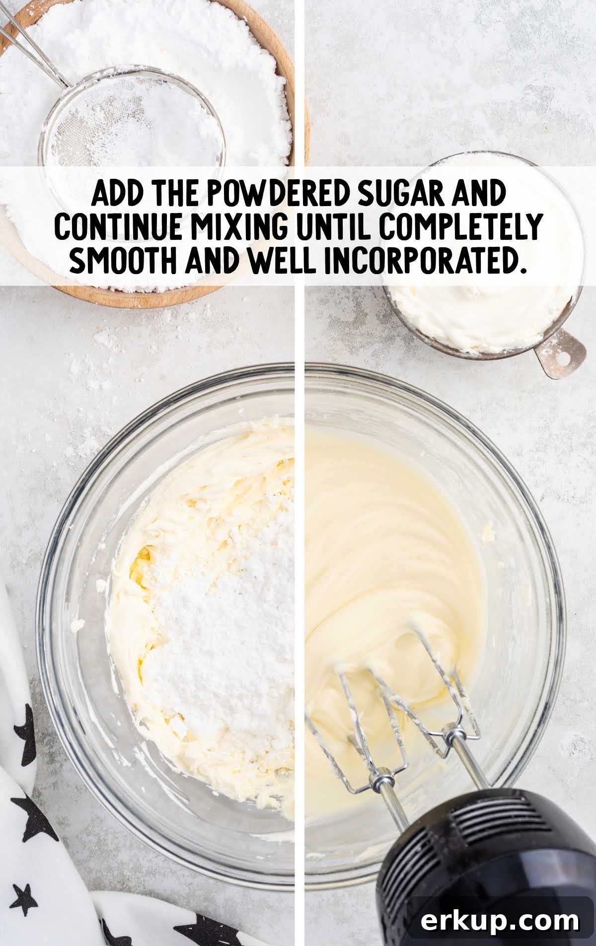 Creamy Christmas Sugar Cookie Dip Recipe for Holiday Parties 5 powdered sugar added to the vanilla mixture blended in a bowl